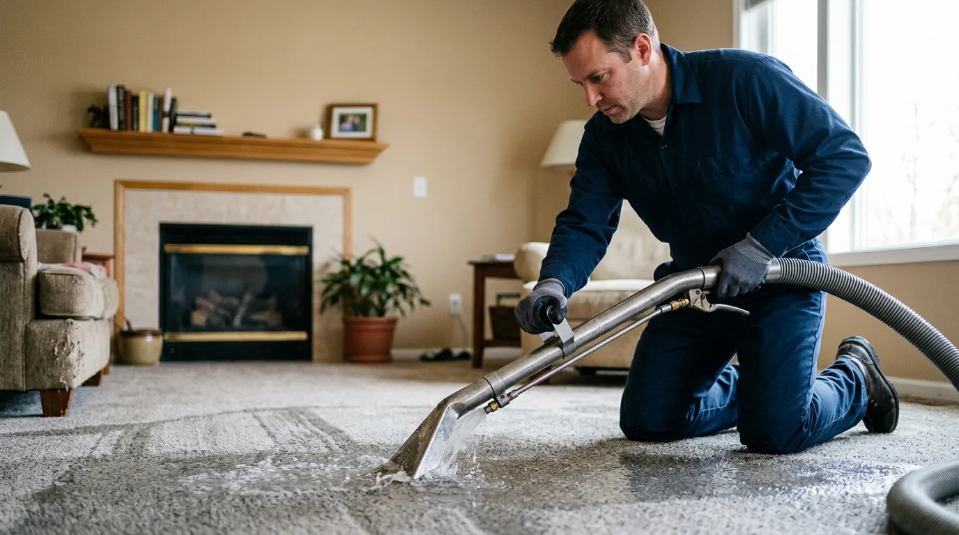 Water damage restoration technician working near Alden, NY